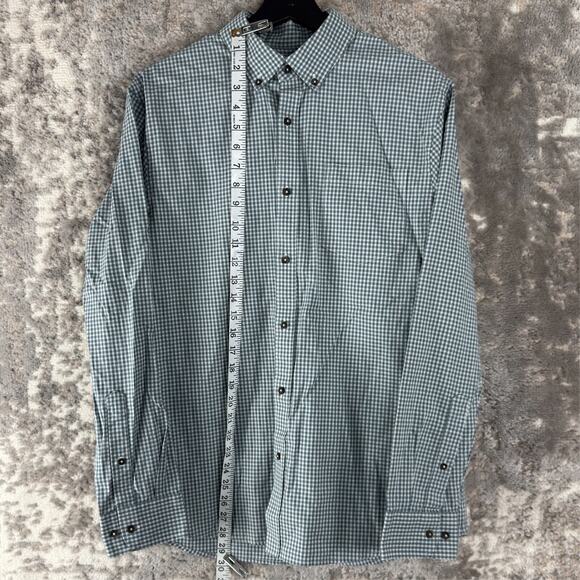 Black Brown 1826 Sz M Checker Casual Button Shirt Gray Long Sleeve Pocket Collar - Picture 2 of 8